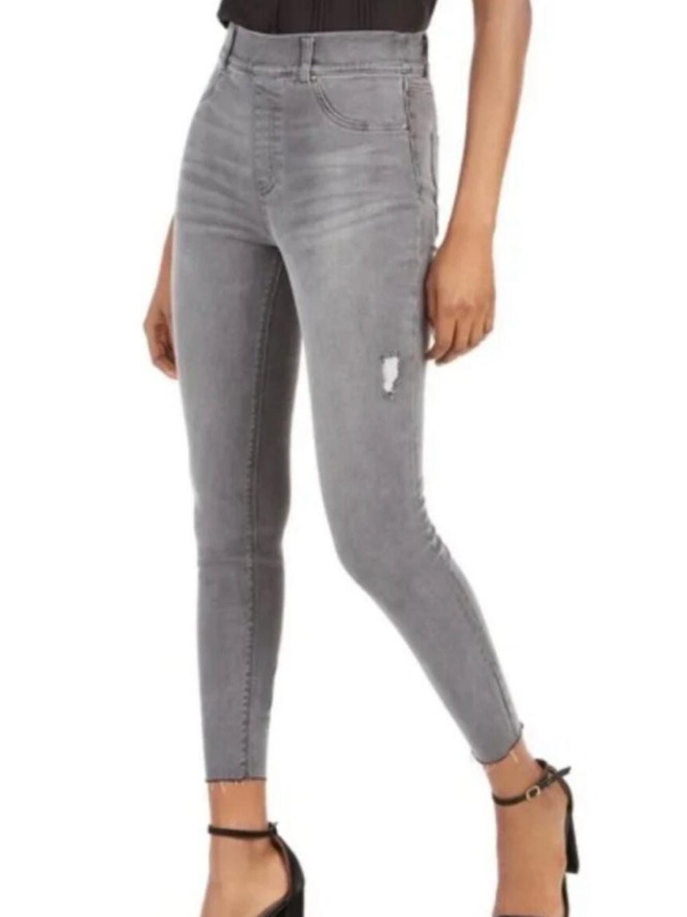 SPANX Grey Pull On Ankle Jeans Distressed Small